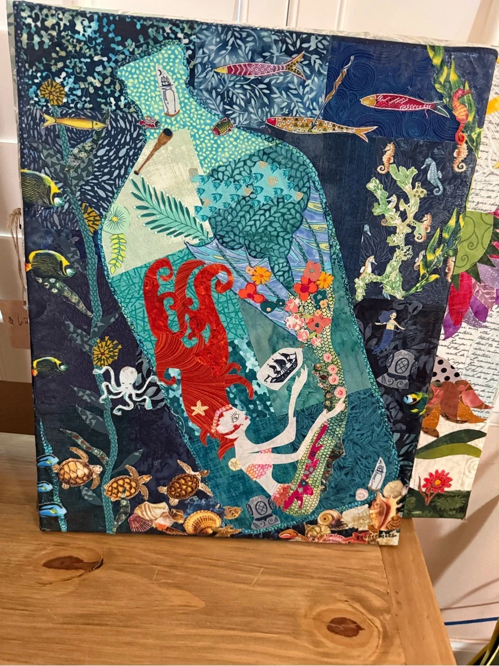 Mermaid Collage Wall Art in Teal and Navy